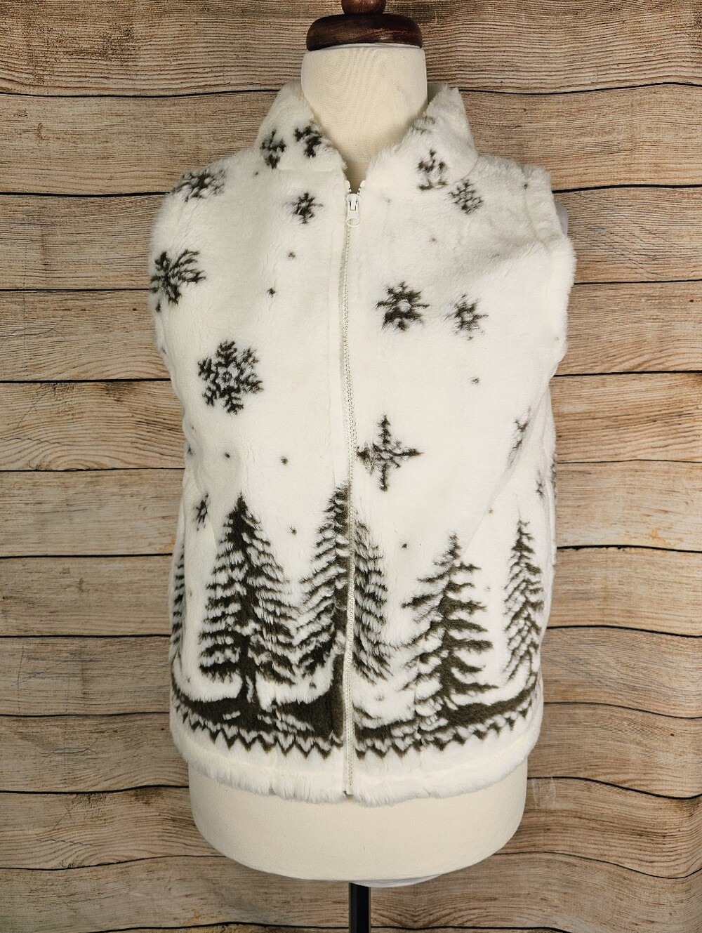 Vintage Cobblestone Canyon Faux Fur Fuzzy Fleece Zip-up Vest Size Small